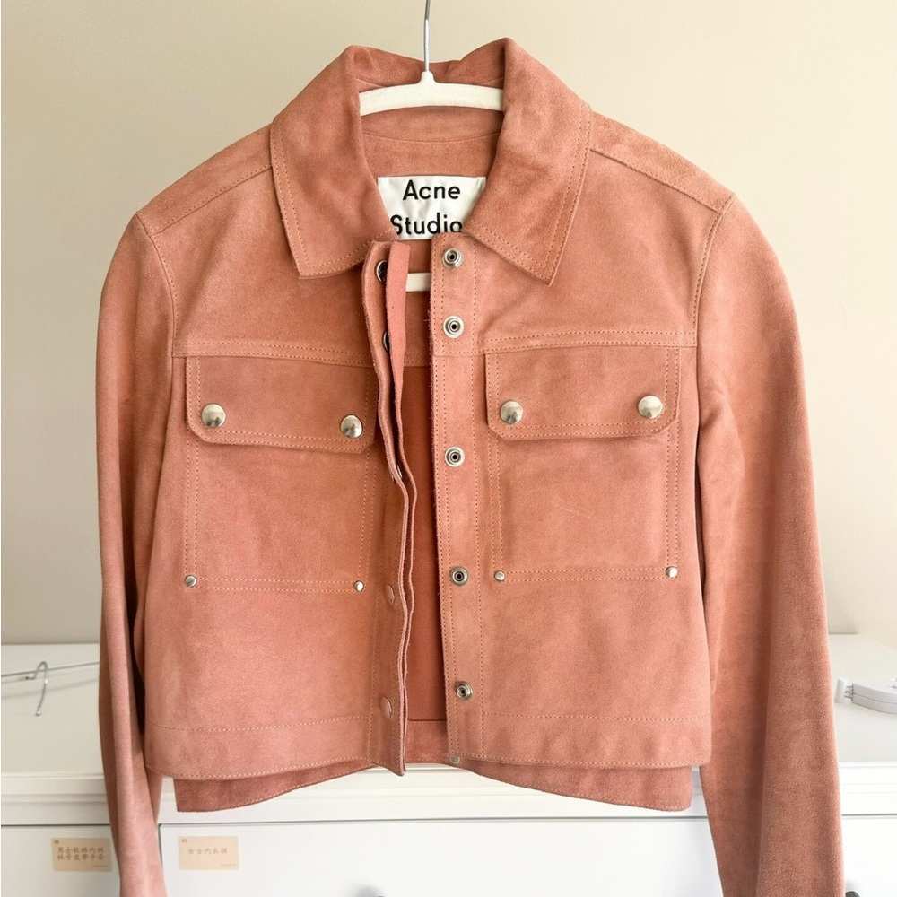 🚩steal authentic Acne Women's Blush Suede Utility Jacket